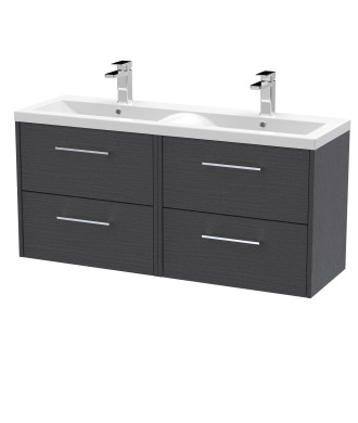 Hudson Reed Fluted Wall Hung 4-Drawer Vanity and Double Vitreous China Basin, Contemporary Sink Vanity Unit, Graphite Grey Wo...