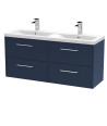 Hudson Reed Juno Wall Hung Vanity Unit with Double Basin 2 Tap Holes, Durable Modern Bathroom Vanity with 4 Soft-Close Drawer...