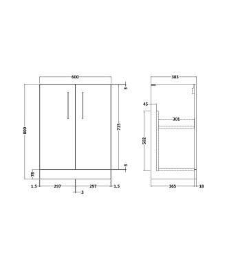 Hudson Reed Arno Floor Standing Vanity Unit, Durable 2 Soft Close Door Bathroom Sink Vanity Unit with Shelf in  Satin Grey, 6...
