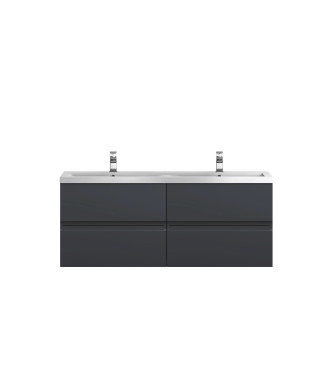 Hudson Reed Urban Wall Hung 4 Drawer Vanity Unit with Double Ceramic Basin, Modern Bathroom Furniture in Soft Black, 1200mm