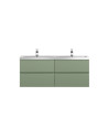 Hudson Reed Urban Wall Hung 4 Drawer Vanity Unit with Double Ceramic Basin, Modern Bathroom Furniture in Satin Green, 1200mm