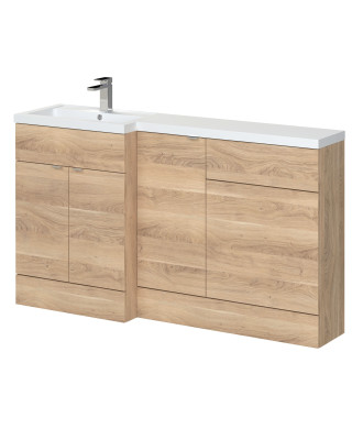 Hudson Reed Fusion Floor Standing Left Hand Combination, Stylish Bathroom Storage Unit, Bleached Oak, 1500mm