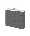 Hudson Reed Fusion Floor Standing 2 Door Vanity Basin & WC Combination Compact, Sink Vanity Unit, Anthracite Woodgrain, 1100mm