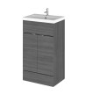 Hudson Reed Fusion Floor Standing 2 Door Vanity Unit & Polymarble Basin, Sink Vanity Unit, Anthracite Woodgrain, 500mm