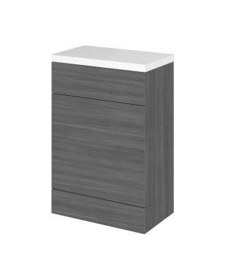 Hudson Reed Fusion Floor Standing WC Unit & Polymarble Top, Bathroom Storage Unit, Anthracite Woodgrain, 600mm