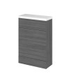 Hudson Reed Fusion Floor Standing WC Unit & Polymarble Top Compact, Bathroom Storage Unit, Anthracite Woodgrain, 600mm