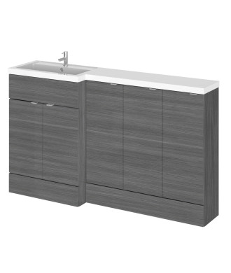 Hudson Reed Fusion Floor Standing 5 Door Vanity Basin Left Hand Combination, Sink Vanity Unit, Anthracite Woodgrain, 1500mm
