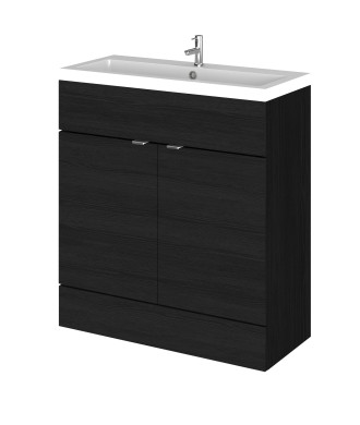 Hudson Reed Fusion Floor Standing 2 Door Vanity Unit & Polymarble Basin, Sink Vanity Unit, Charcoal Black, 800mm
