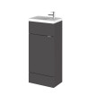 Hudson Reed Fusion Floor Standing 1 Door Vanity Unit & Polymarble Basin Compact, Vanity Unit with Basin, Gloss Grey, 400mm
