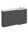Hudson Reed Fusion Floor Standing 3 Door Vanity Basin & WC Right Hand Combination, Bathroom Storage Unit, Gloss Grey, 1500mm