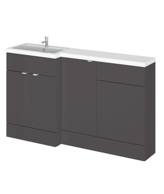 Hudson Reed Fusion Floor Standing 3 Door Vanity Basin & WC Left Hand Combination, Bathroom Storage Unit, Gloss Grey, 1500mm