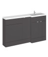 Hudson Reed Fusion Floor Standing 3 Door Vanity Basin & WC Right Hand Combination, Bathroom Storage Unit, Gloss Grey, 1500mm