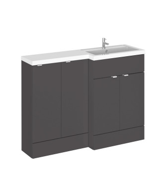 Hudson Reed Fusion Floor Standing 4 Door Vanity Basin Right Hand Combination, Stylish Bathroom Storage Unit, Gloss Grey, 1200mm
