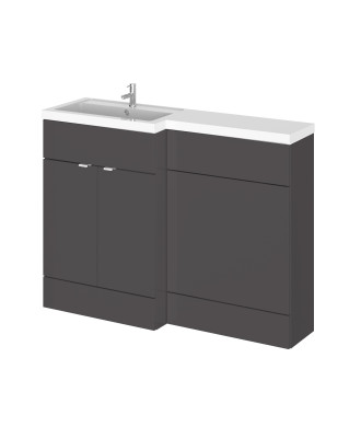Hudson Reed Fusion Floor Standing 2 Door Vanity Basin & WC Left Hand Combination, Bathroom Storage Unit, Gloss Grey, 1200mm