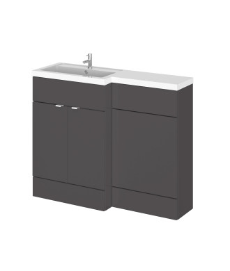 Hudson Reed Fusion Floor Standing 2 Door Vanity Basin & WC Left Hand Combination, Sink Vanity Unit, Gloss Grey, 1100mm