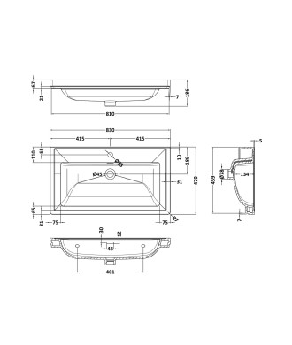 Old London Classique Components Fireclay Classic Basin 1 Tap Hole, Premium Ceramic Wash Basin, White, 800mm
