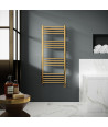 Hudson Reed Electric Round Straight Towel Radiator, Designer Heated Towel Rail with Thermostatic Control in Brushed Brass, 12...