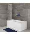 iBathUK Trena Left Hand P-Shaped Shower Bath, Modern Acrylic Bathtub with Glass Screen & Matching Side Panel, P Shaped Bathtu...