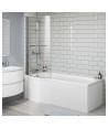iBathUK Elantia Left Hand P-Shaped Shower Bath, 6mm Glass Screen, Chrome Rail & Front Panel Included, P Shaped Bathtub Panel,...