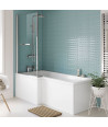 iBathUK Brim Left Hand L-Shaped Shower Bath, Acrylic Bathtub with Glass Screen & Matching Front Panel Bathroom Set, L Shaped ...