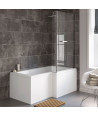 iBathUK Vault Right Hand L-Shaped Shower Bath, Modern Straight Acrylic Bathtub with Glass Screen & Matching Front Panel, L Sh...