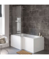 iBathUK Zenvy Left Hand L-Shaped Bath, 6mm Glass Shower Screen, Rail & Front Panel Included, L Shaped Bath Screen, 1500x850mm