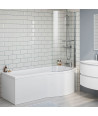 iBathUK Soffra Right Hand P-Shaped Shower Bath, Luxury Acrylic Bathtub with Glass Screen & Panel, P Shaped Bath with Screen, ...