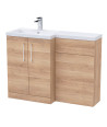 Nuie 1100mm Left Hand Combination, Polymarble Basin Pre-drilled with 1 Tap Hole, Bathroom Storage Unit in Bleached Oak