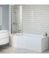iBathUK Soffra Left Hand P-Shaped Shower Bath, Luxury Acrylic Bathtub with Glass Shower Screen & Matching Front Panel, P Shap...