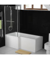 iBathUK Veil Left Hand L-Shaped Shower Bath, Straight Acrylic Bathtub with Glass Screen & Panel, L Shaped Bath Screen, 1700mm
