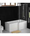 iBathUK Velza Right Hand L-Shaped Shower Bath, Modern Acrylic Bathtub with Glass Shower Screen & Matching Front Panel, L Shap...