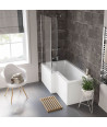iBathUK Strux Left Hand L-Shaped Shower Bath, Modern Acrylic Bath with Toughened Glass Screen Included, Modern P Shaped Bath ...
