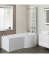 iBathUK Strux Right Hand P-Shaped Shower Bath with Screen, Rail & Front Panel, Modern P Shaped Bath with Screen, 1700 x 850mm