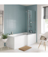 iBathUK Axis Right Hand L-Shaped Shower Bath, Includes Glass Screen, Rail & Front Panel, Modern Space-Saving L Shaped Bath Sc...