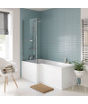 iBathUK Axis Left Hand L-Shaped Shower Bath, Includes Glass Screen, Rail & Front Panel, Modern Space-Saving L Shaped Bath Scr...