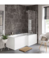 iBathUK Axis Right Hand L-Shaped Shower Bath, Includes Glass Screen & Front Panel, Modern Space-Saving Bath Design, Durable L...