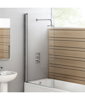 iBathUK Visra Modern Pivot Bath Shower Glass Screen, Reversible Clear Glass Door Panel, Bath Shower Screen, 800mm